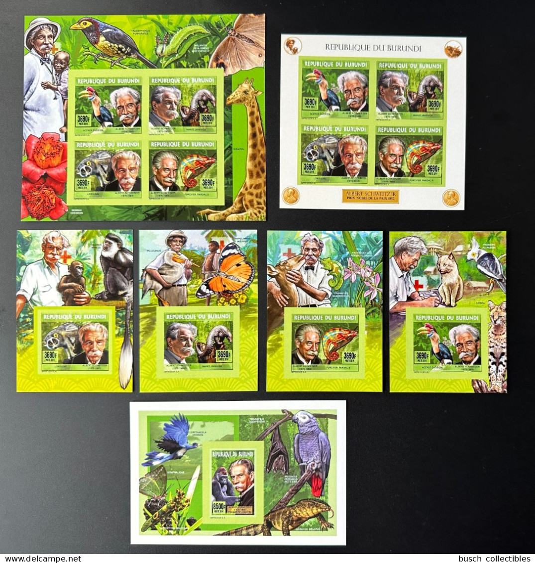Burundi 2014 / 2015 Mi. 3526 - 3529 Bl. 523 - 526 ND IMPERF Albert Schweitzer Nobel Paix Fauna Fauna Birds Vögel Oiseau - Unused Stamps
