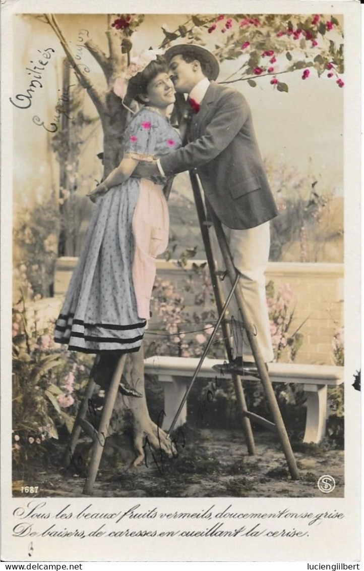 SERIE 4 CARTES  FANTAISIE ANNEE 1908 -  COUPLE  -  A  LEGENDE    : LE TEMPS DES CERISES  -  CIRCULEE - Sammlungen & Sammellose