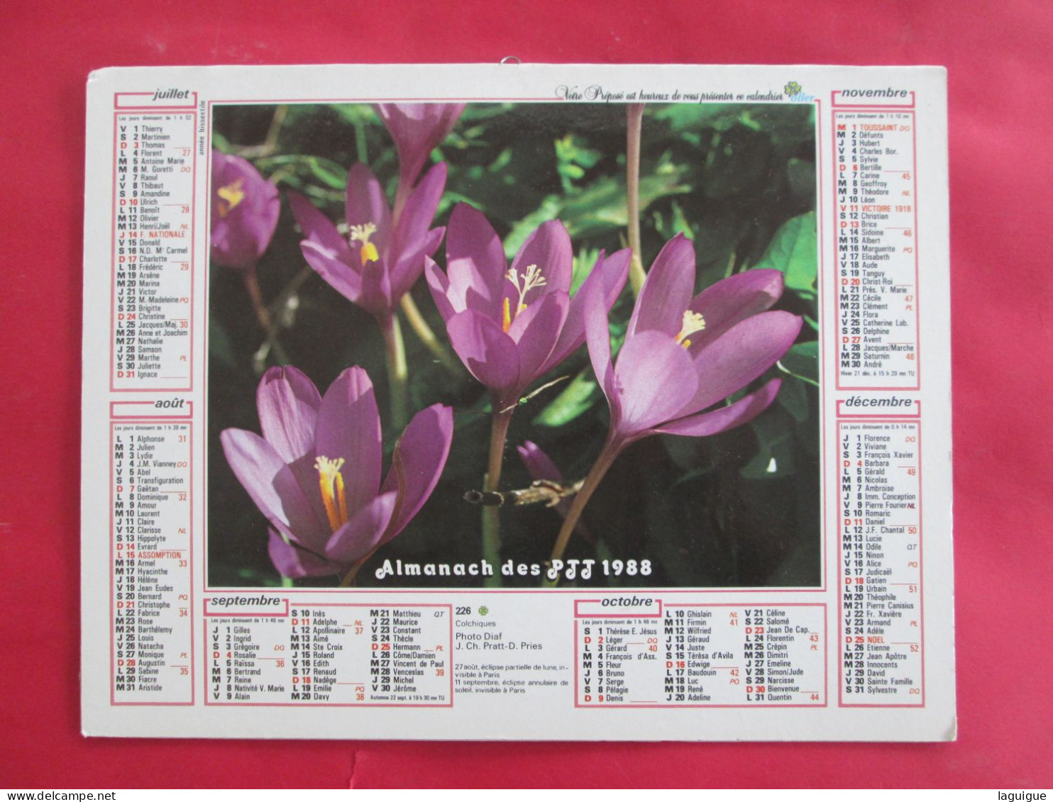 LOT DE 12 CALENDRIERS ALMANACHS de 1982 à 1994 FLEURS LAVIGNE OBERTHUR