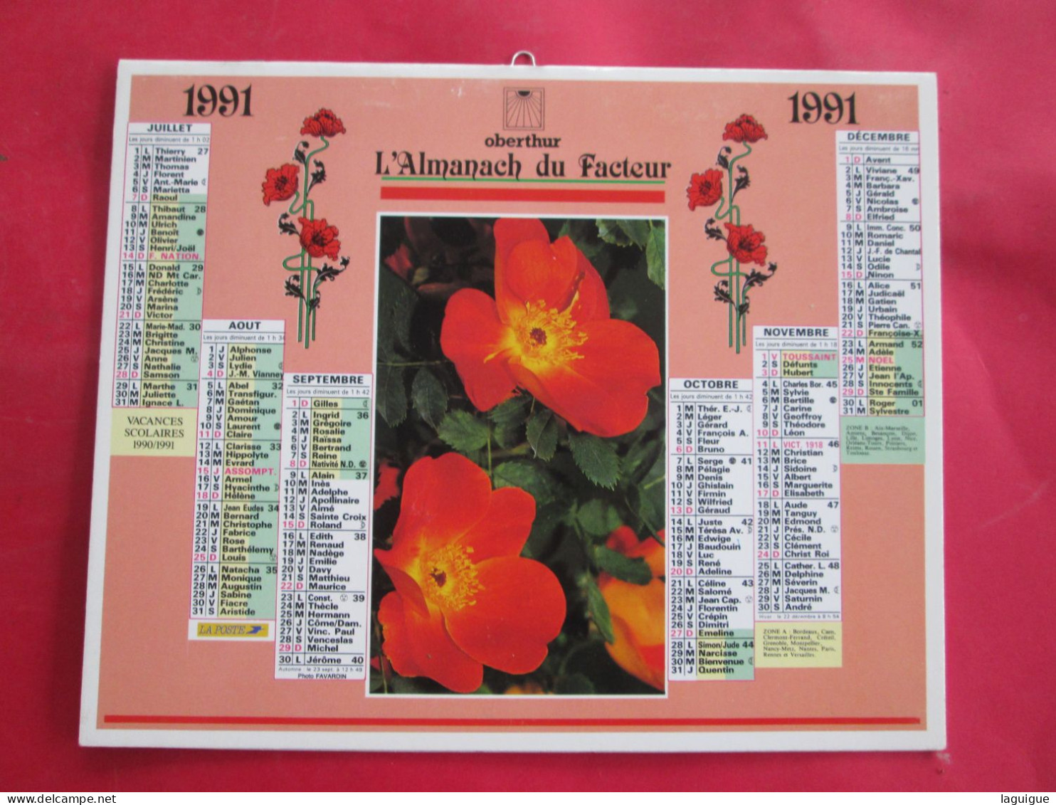 LOT DE 12 CALENDRIERS ALMANACHS de 1982 à 1994 FLEURS LAVIGNE OBERTHUR