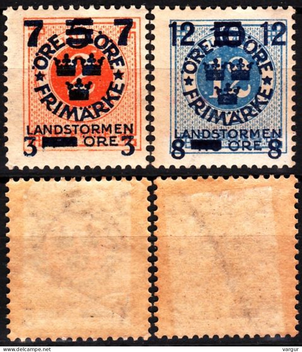 SWEDEN 1918 Surcharges For Territorial Defense. 2v, Different Wmks, MNH - Ungebraucht