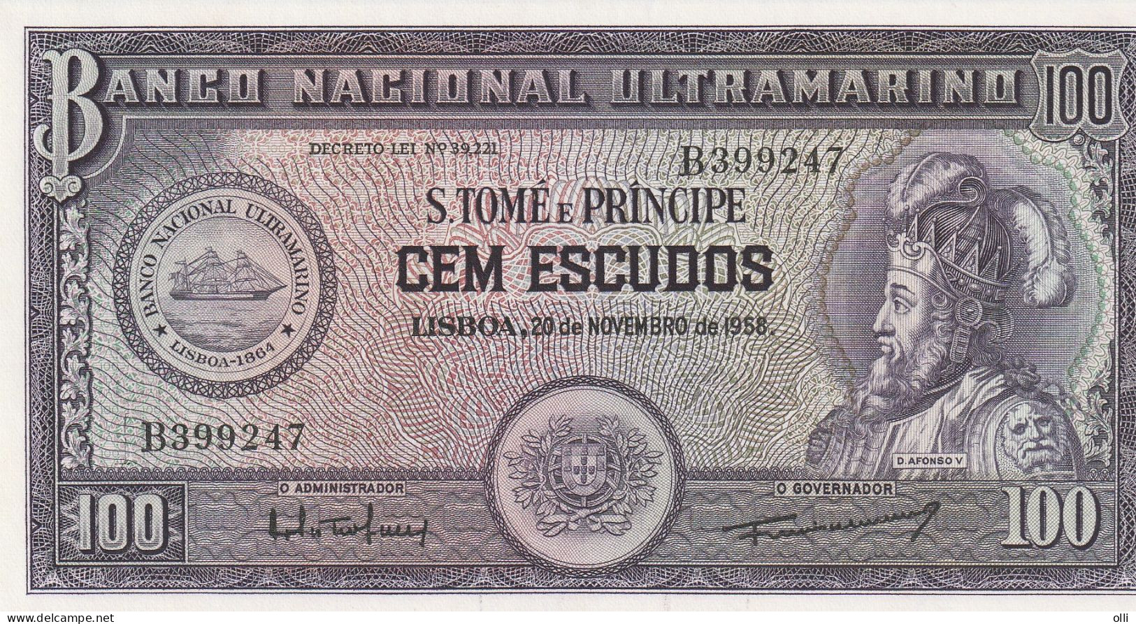 Saint Thomas & Prince, Banco Nacional Ultramarino 100 Escudos 1958, P-38 UNC - Sao Tome En Principe