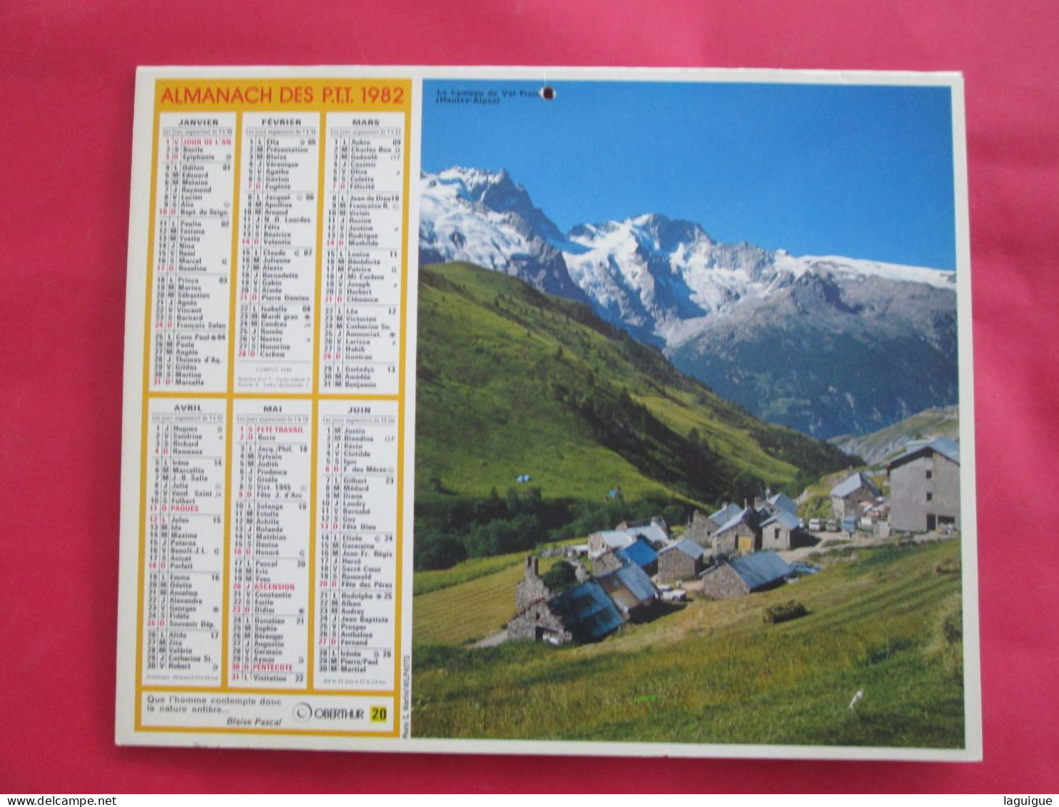 CALENDRIER ALMANACH LE HAMEAU DE VAL FROID HAUTES ALPES CHALET NEIGE 1982 OBERTHUR - Groot Formaat: 1981-90