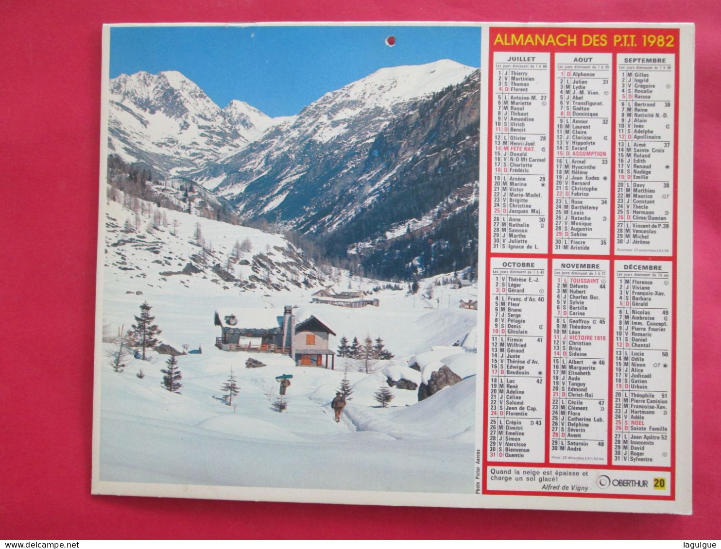CALENDRIER ALMANACH LE HAMEAU DE VAL FROID HAUTES ALPES CHALET NEIGE 1982 OBERTHUR - Grand Format : 1981-90