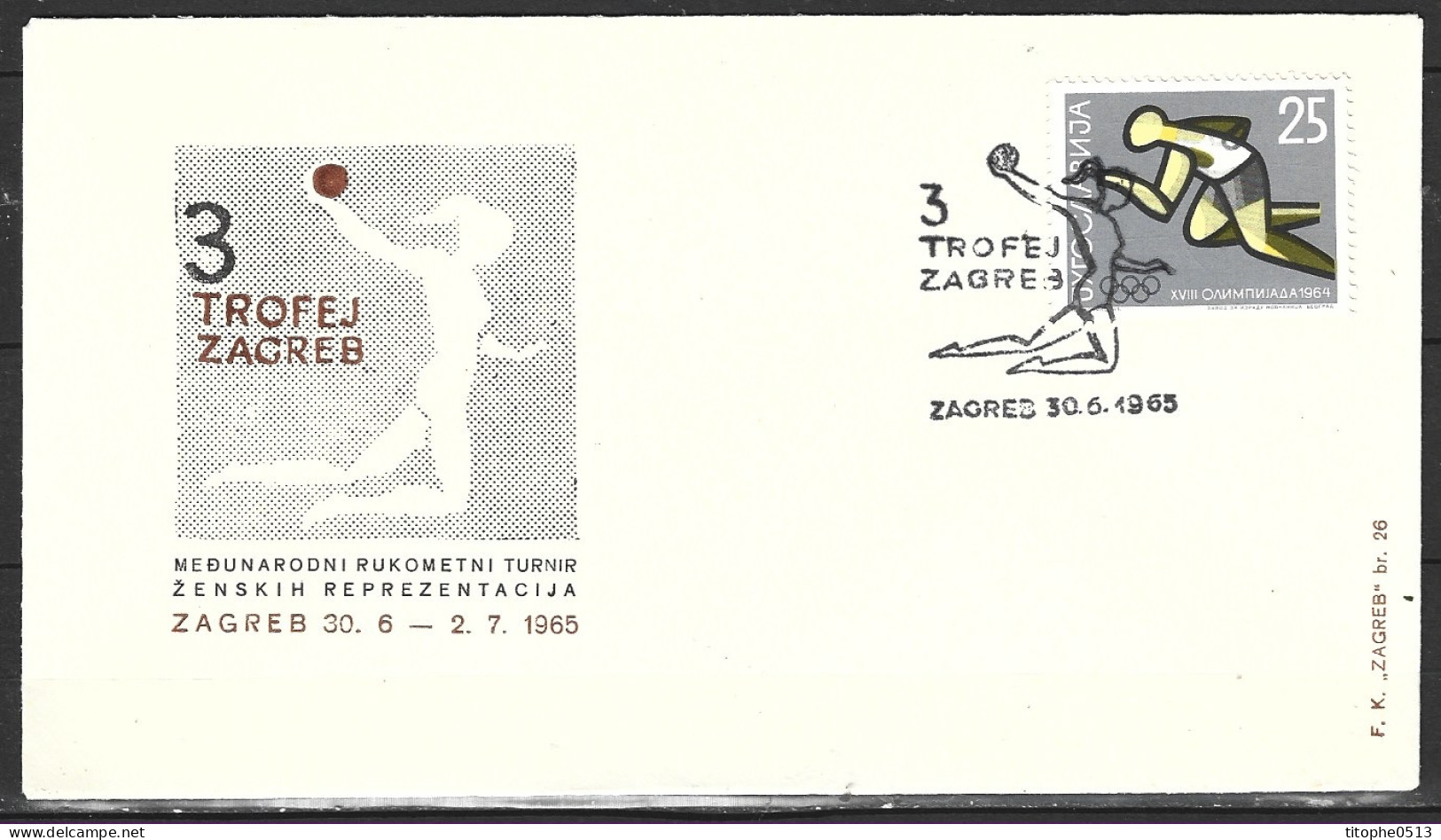 YOUGOSLAVIE. Enveloppe Commémorative De 1965. Tournoi De Hand-ball De Zagreb. - Handball