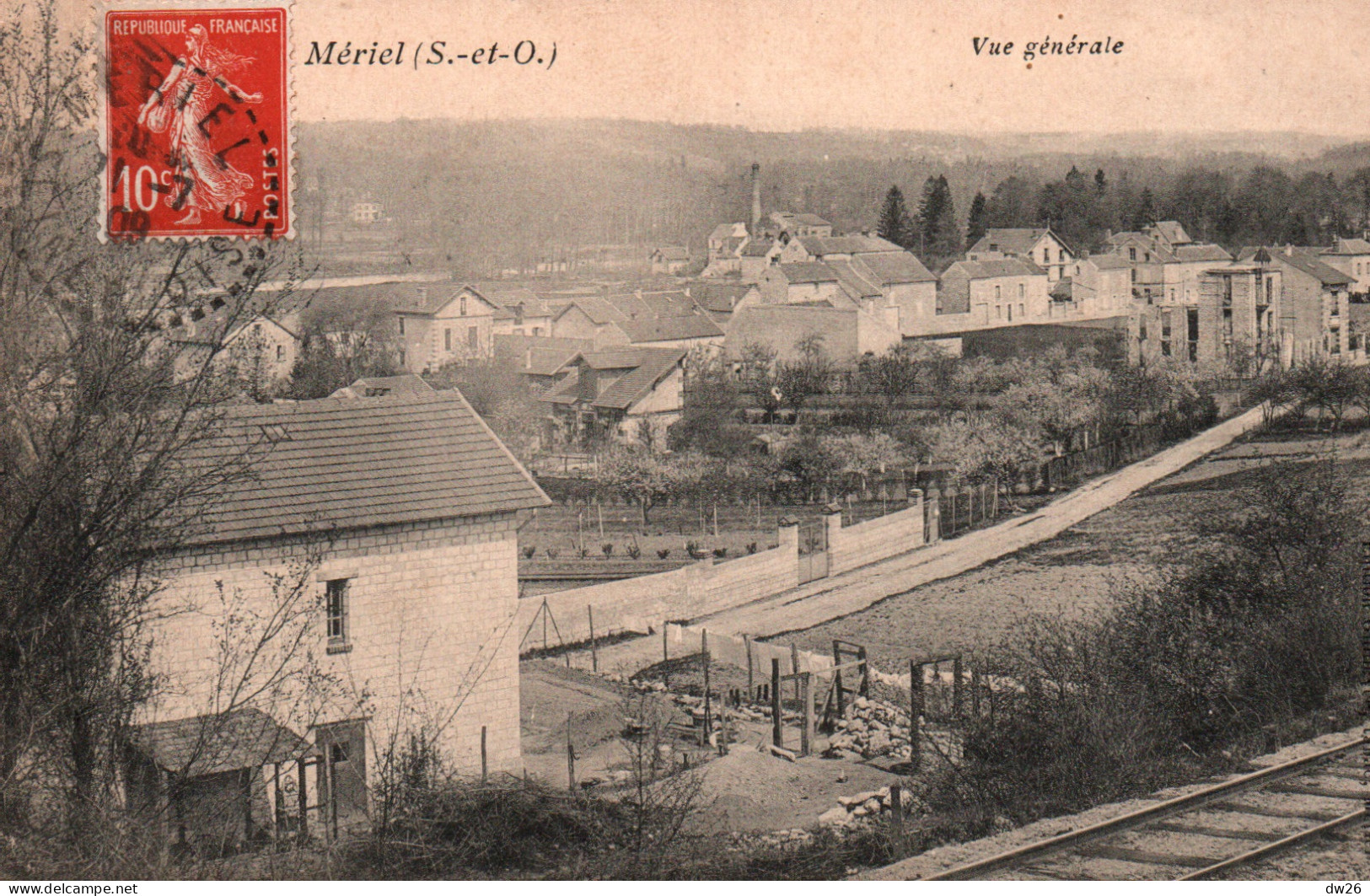 Mériel (Seine-et-Oise, 95) Vue Générale Prise De La Voie Ferrée Carte De 1909 - Meriel