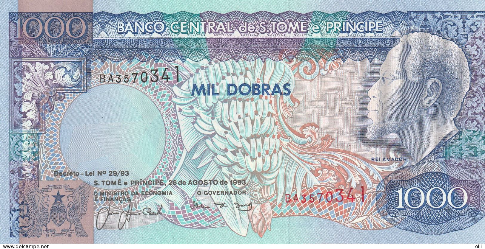 SAINT THOMAS & PRINCE - 1000 DOBRAS 1993 - P-64 - Unc - Sao Tomé Et Principe