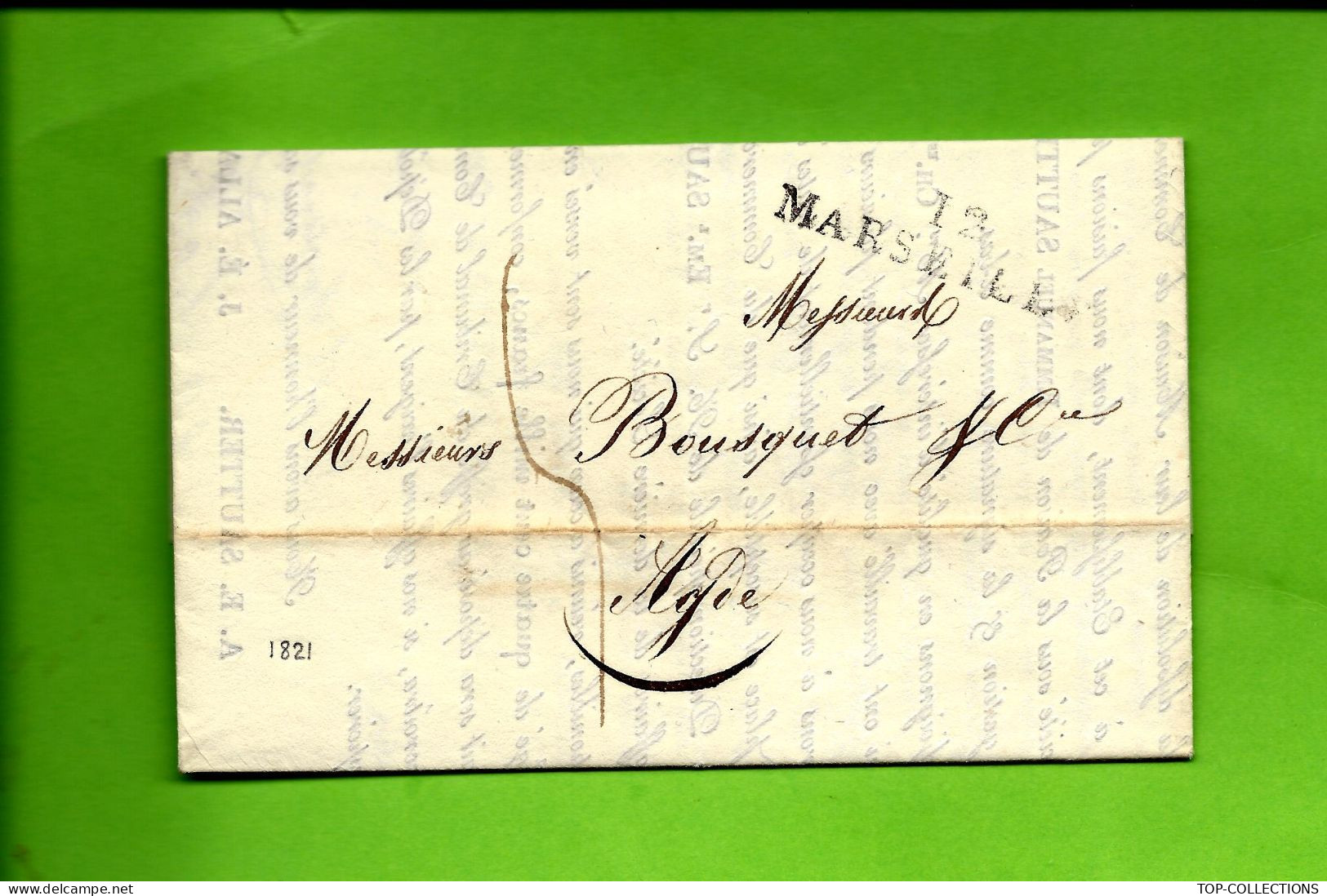 SUPERBE  NEGOCE NAVIGATION MEDITERRANEE  1821 De Marseille Donat Sautter Bazin Allamand 6 Sign.Commerce De Grains - 1800 – 1899