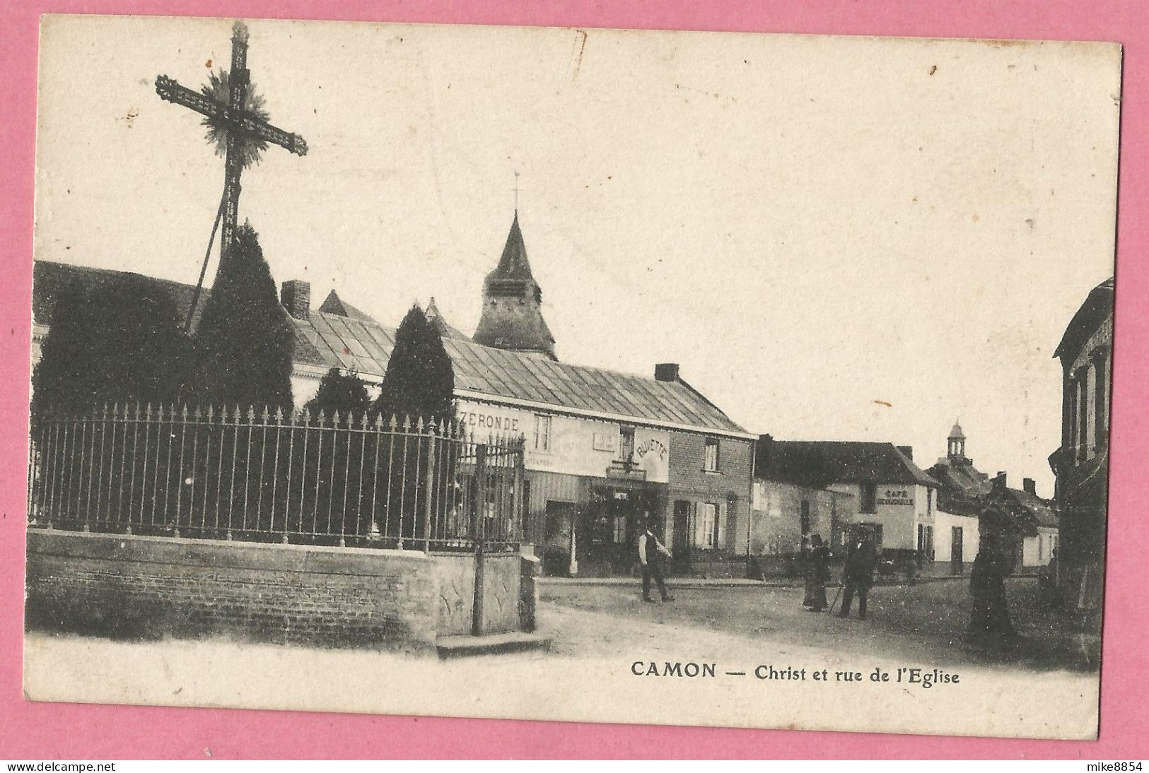 SAS0539  CPA  CAMON  (Somme)  Christ Et Rue De L'Eglise - Buvette  Café  +++++ - Acheux En Amienois