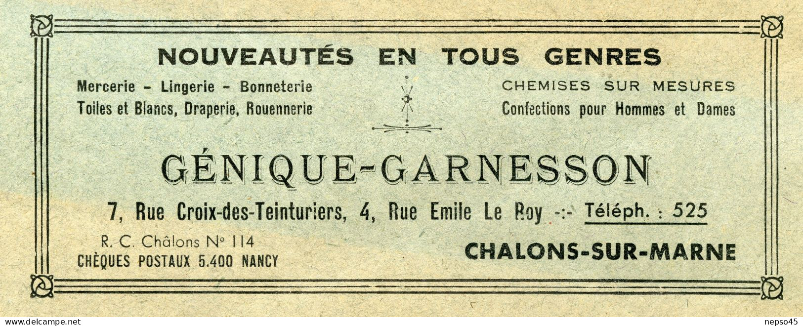 Protège-Cahier Publicitaire.Nouveautés En Tous Genres.Génique-Garnesson.Chalons-sur-Marne.Rue Emile Le Roy. - Schutzumschläge