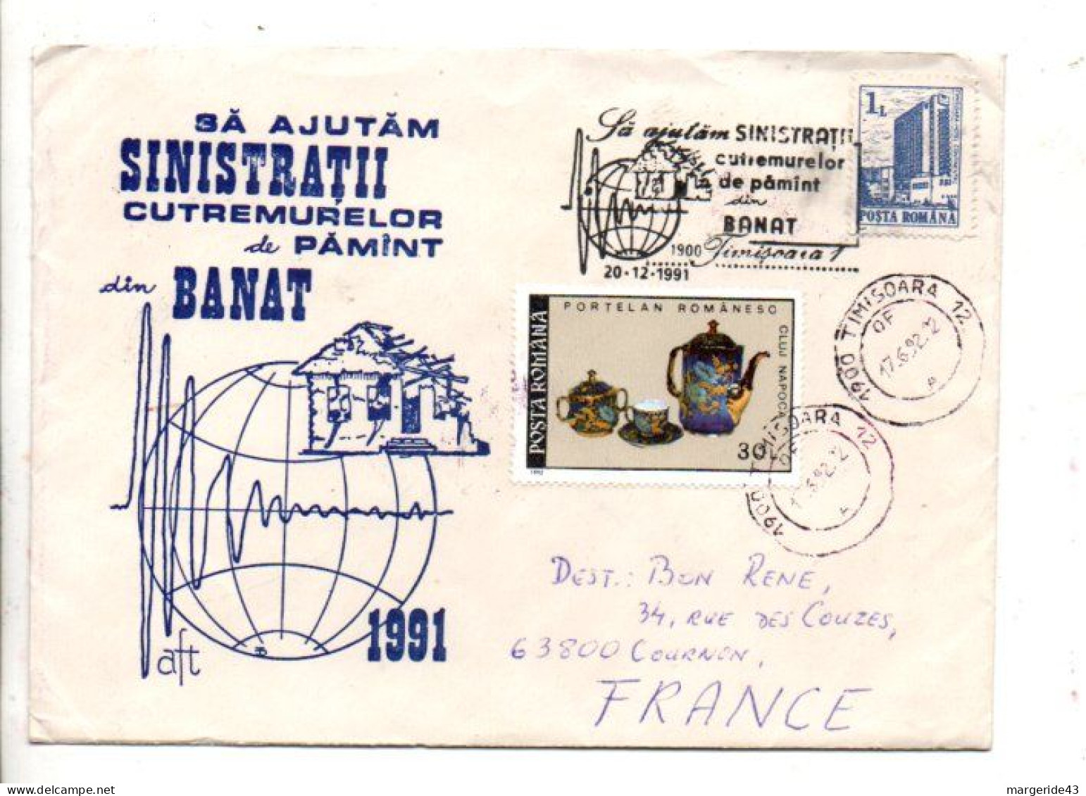 ROUMANIE AFFRANCHISSEMENT COMPOSE SUR LETTRE RECOMMANDEE POUR LA FRANCE 1992 - Covers & Documents