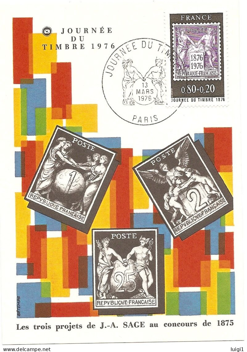 CARTE POSTALE - JOURNEE DU TIMBRE 1976. Cachet 1er Jour Du 13 Mars 1976 - PARIS. - Other & Unclassified