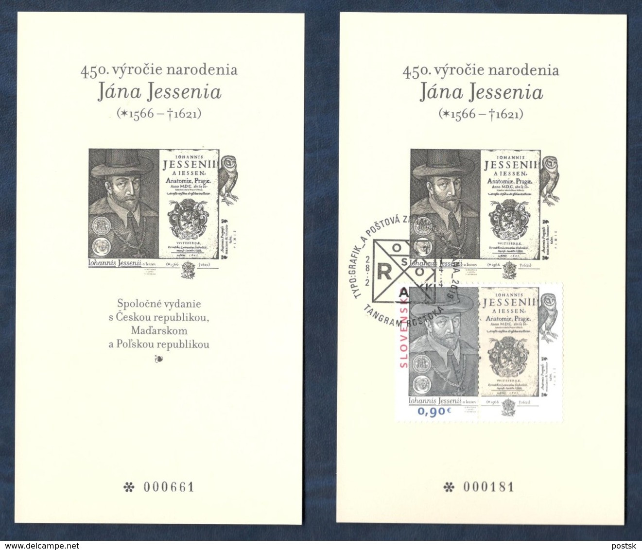2016, Slovakia, Jan Johannes Jesenius Jessenius Jessenii 450. Years, Limited Proof, Joint Issue - Gezamelijke Uitgaven