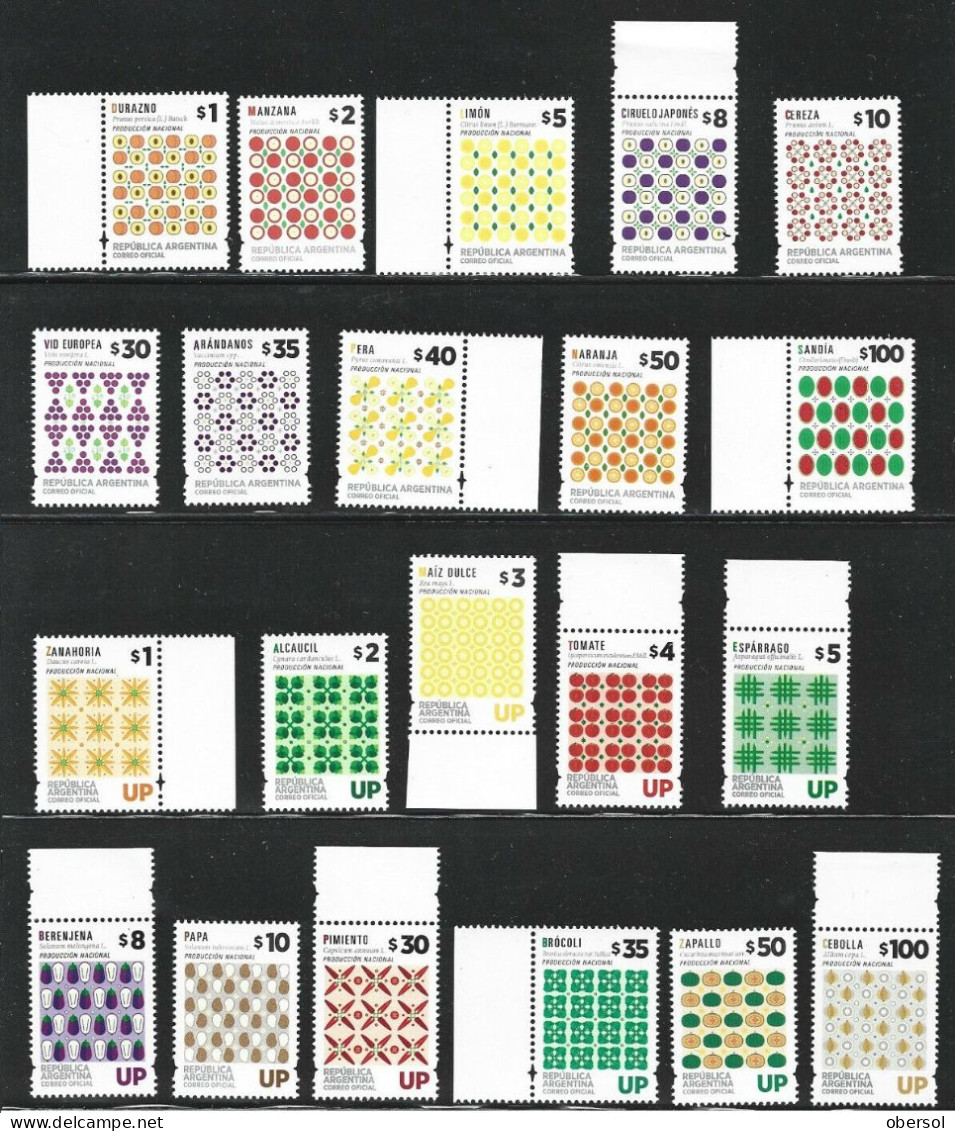 Argentina 2016, 2018 Fruits Permanent Set Regular And UP Complete 21 MNH Stamps HCV ! - Unused Stamps