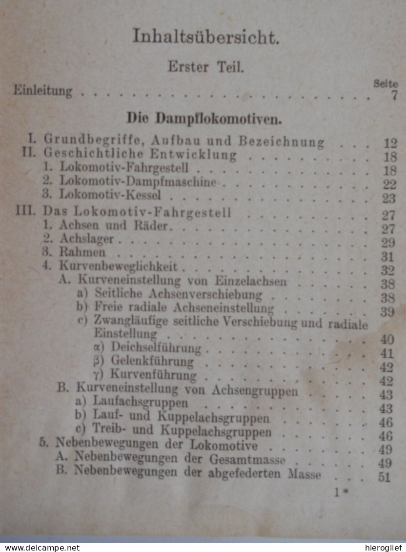 EISENBAHNFAHRZEUGE Von H. Hinnenthal I - Die DAMPFLOKOMOTIEVEN 95 Abbildungen 2 Tafeln 1921 Locomotieven Zug Trains - Catalogi