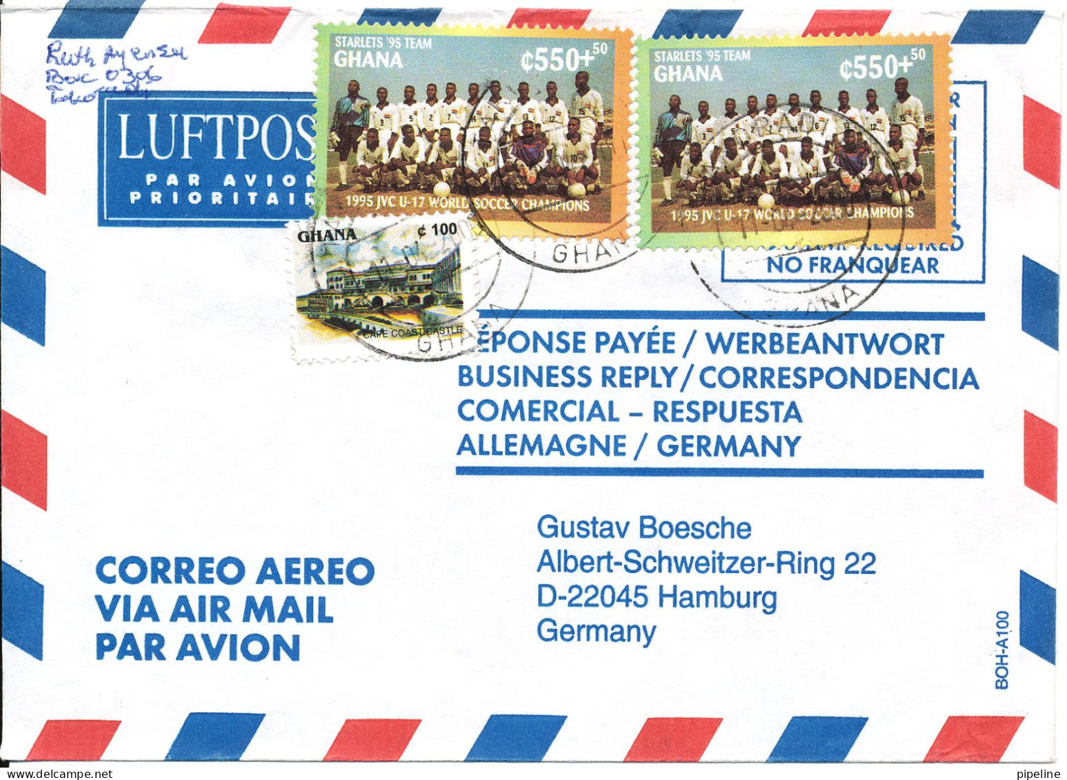 Ghana Air Mail Cover Sent To Germany 11-4-2000 Topic Stamps Soccer - Football - Ghana (1957-...)