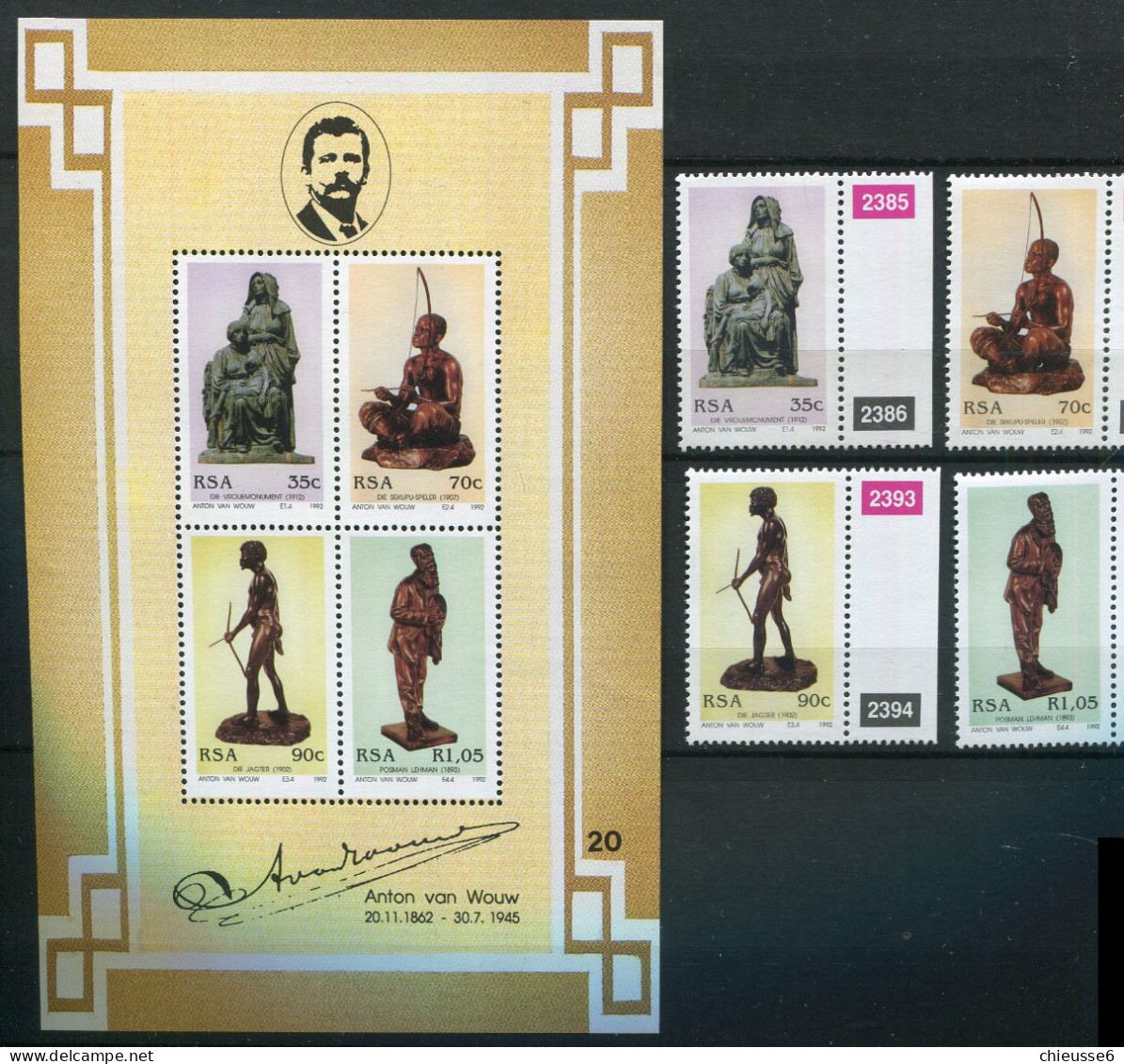 Afrique Du Sud ** N° 772 à 775 - Bloc N° 30 - Oeuvres D'Anton Van Wouw, Père De La Sculpture Sud-africaine - Unused Stamps