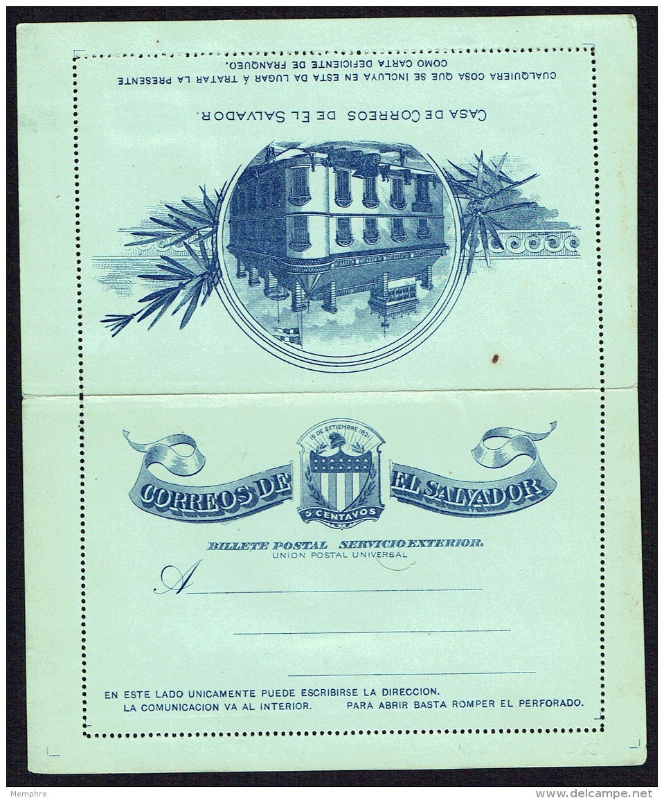 El Salvador  Postal Stationery  1895  Letter Card  5 Cent. - El Salvador