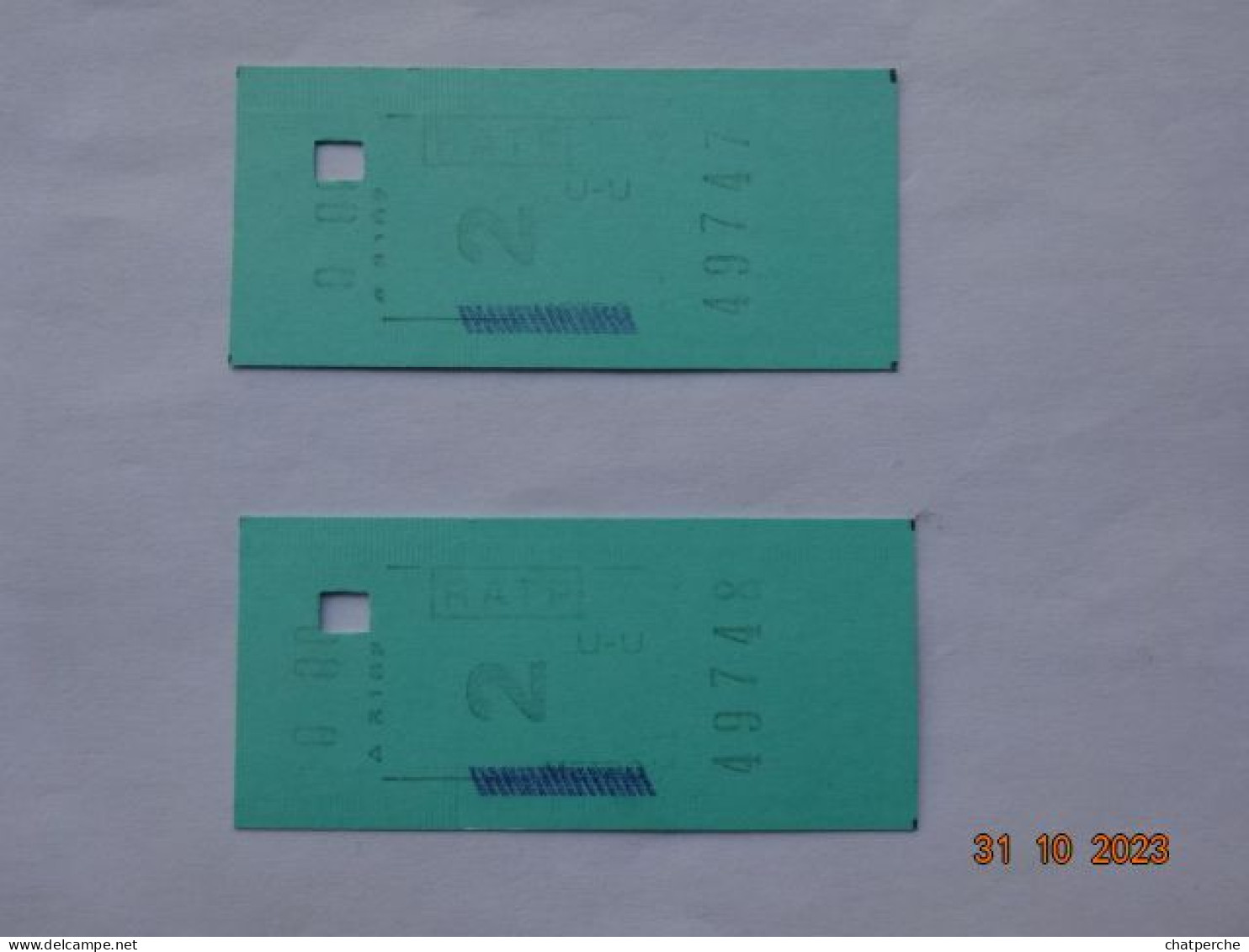 BILLET TICKET METRO TRAMWAY AUTOBUS RATP PARIS  LOT 2 BILLETS - Europe