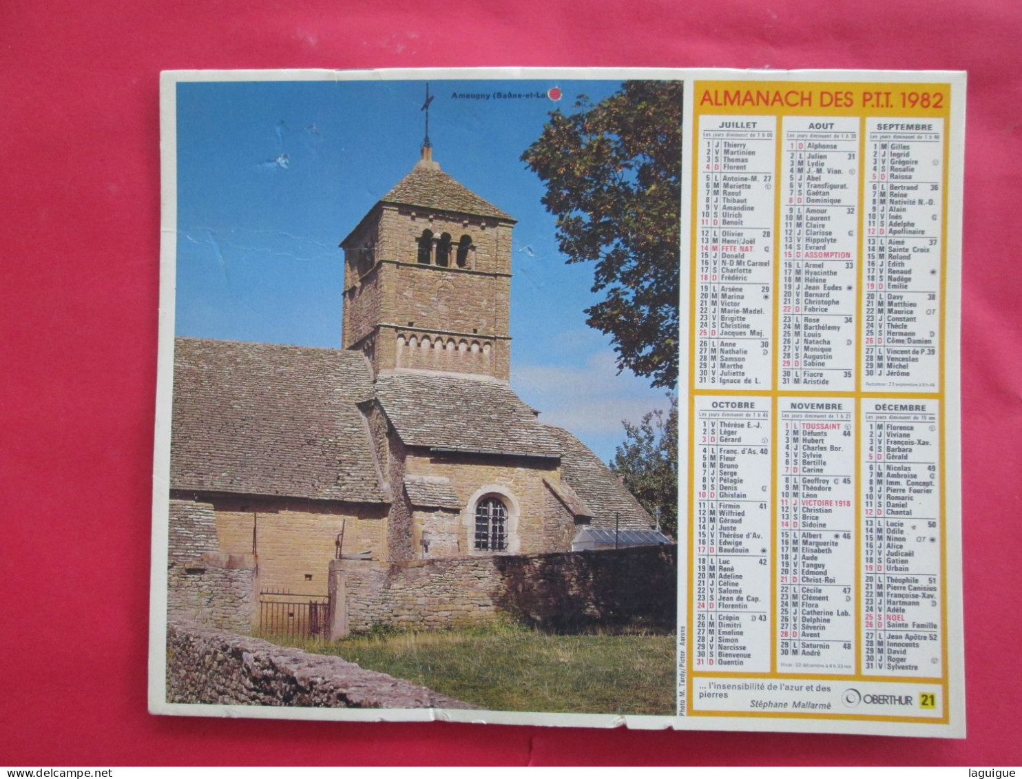 CALENDRIER ALMANACH 1982 OBERTHUR AMEUGNY SAONE ET LOIRE BORDURE DE ROUTE - Groot Formaat: 1981-90