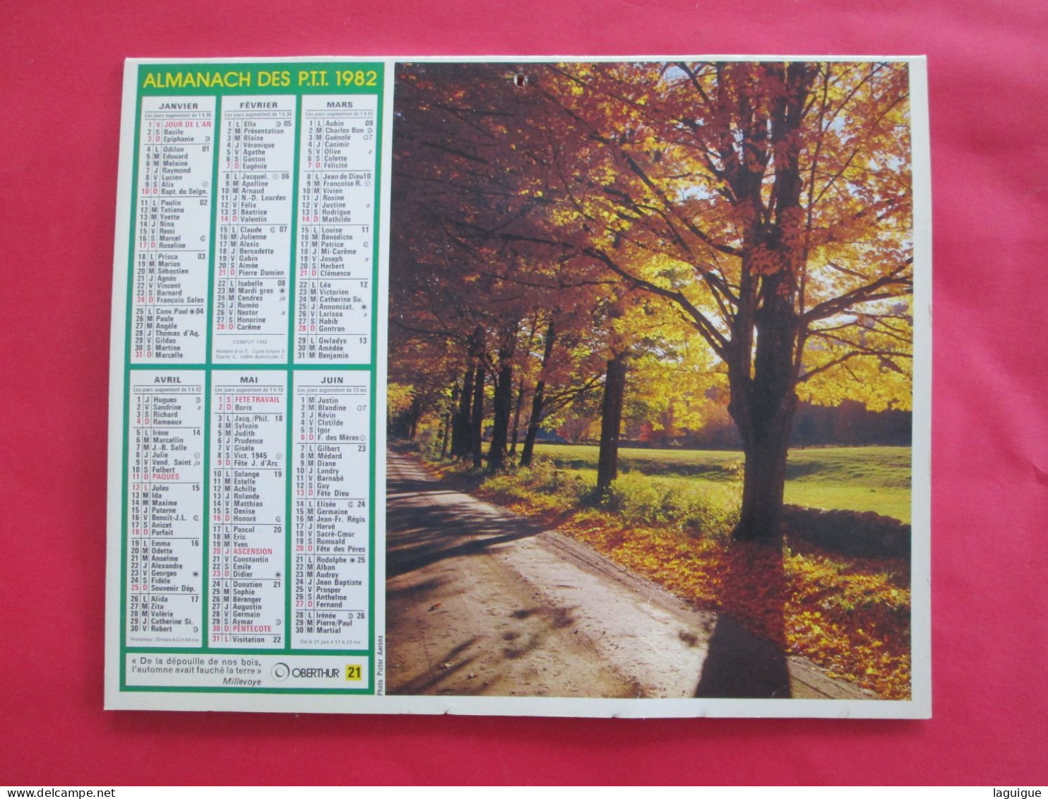 CALENDRIER ALMANACH 1982 OBERTHUR AMEUGNY SAONE ET LOIRE BORDURE DE ROUTE - Groot Formaat: 1981-90