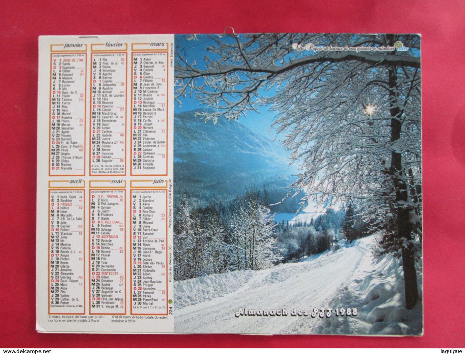 CALENDRIER ALMANACH 1988 MONTAGNE EN ETE SUISSE ROUTE DU VERCORS ISERE OLLER - Big : 1981-90