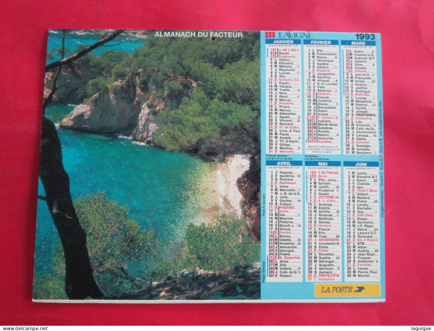 CALENDRIER ALMANACH 1993 PLAGE VAROISE CÔTE D'AZUR LAVIGNE - Grossformat : 1991-00