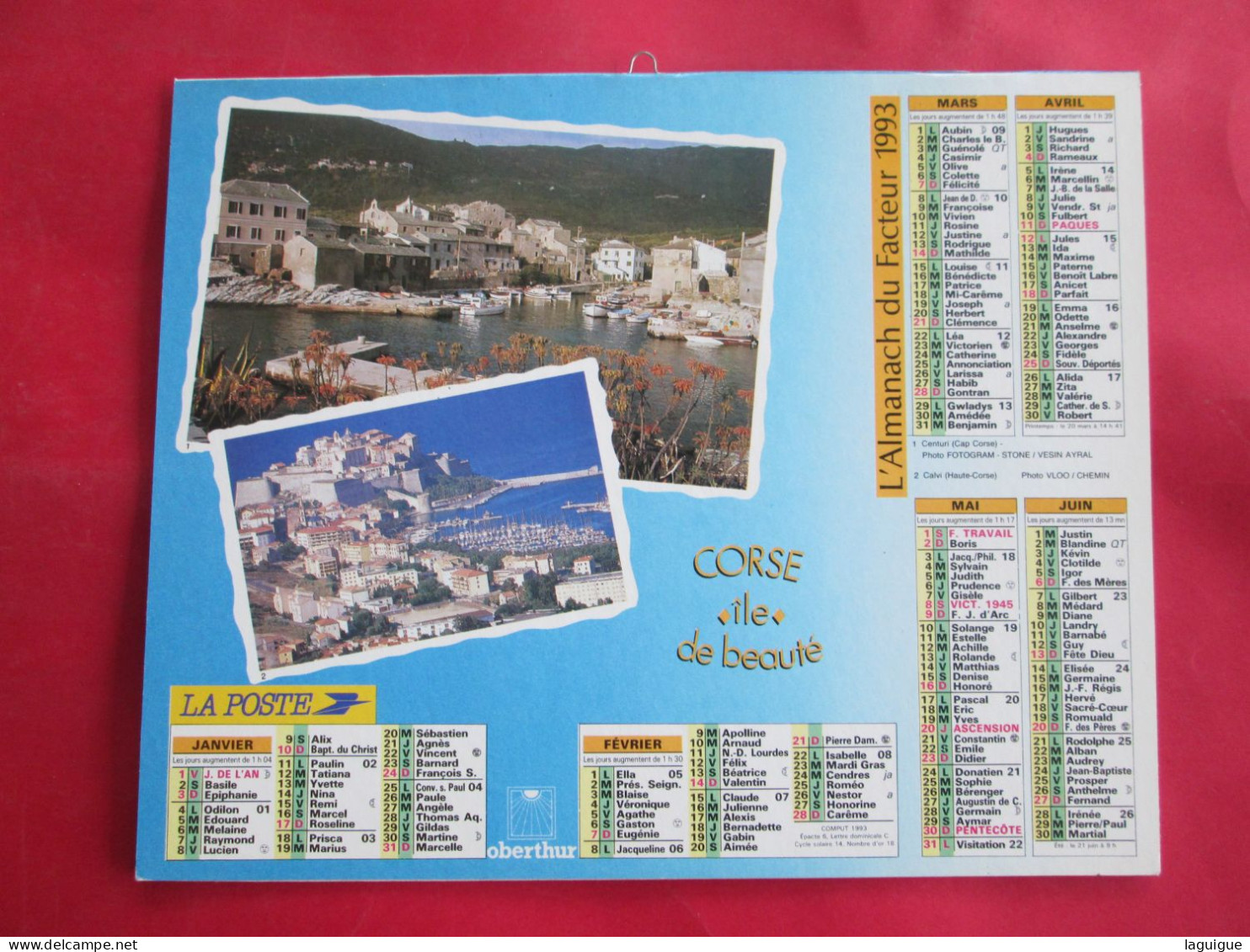 CALENDRIER ALMANACH 1993 CORSE ILE DE BEAUTE OBERTHUR - Grossformat : 1981-90