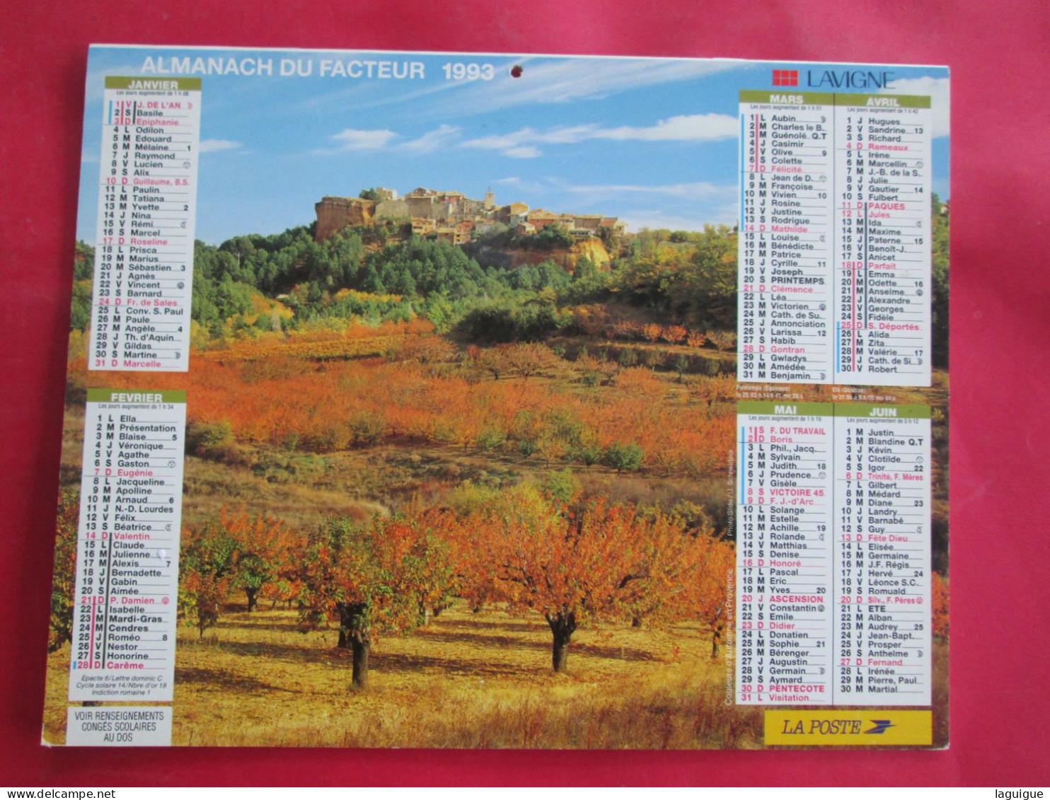 CALENDRIER ALMANACH 1993 COULEURS D'AUTOMNE EN PROVENCE LAVANDE EN PROVENCE LAVIGNE - Grand Format : 1991-00