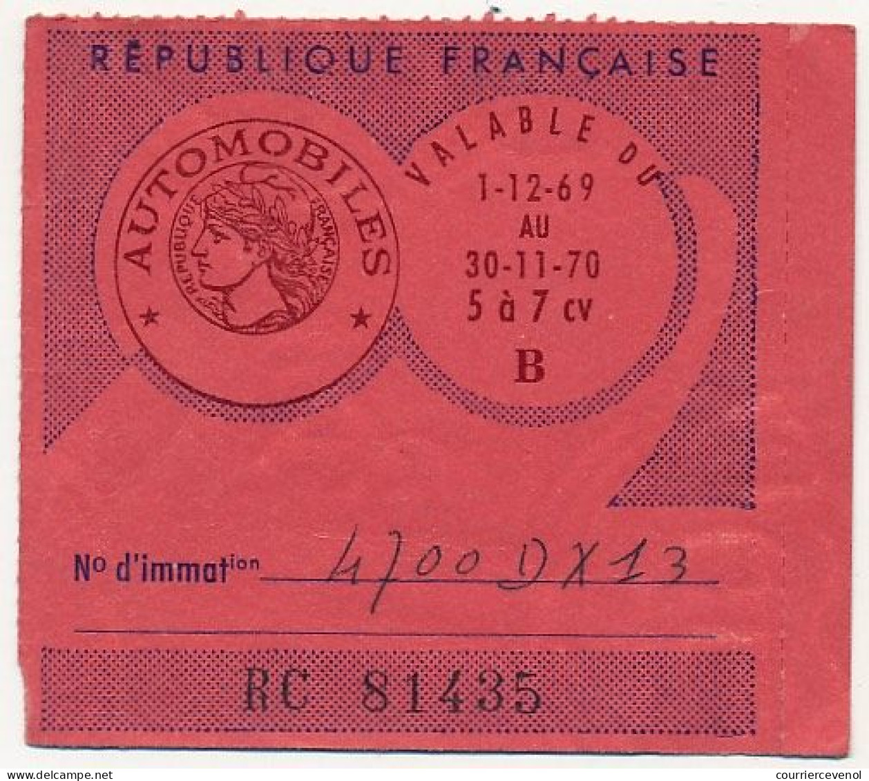 FRANCE - Vignette Automobile 1969/70 - 5 à 7 Cv - Aubagne - Covers & Documents