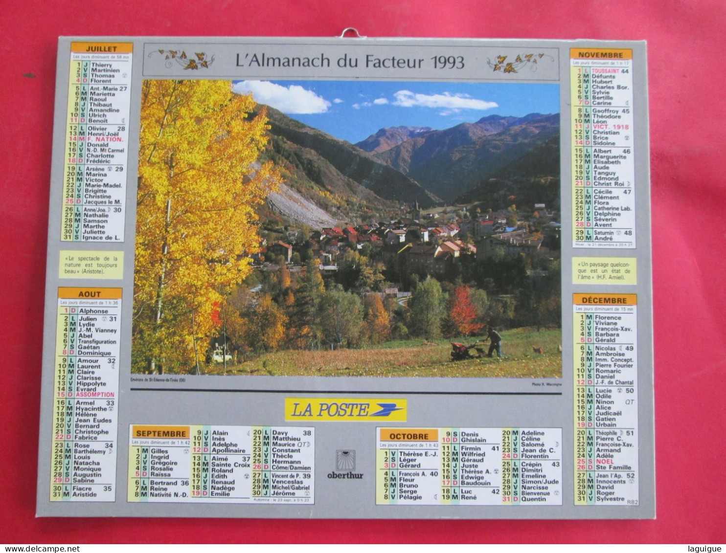 CALENDRIER ALMANACH 1993 ENVIRONS DE SAINT  ETIENNE DE TINEE ALPES MARIMES DOLOMITES VAL DE FUNES LE ODLE ITALIE OBERTHU - Tamaño Grande : 1991-00