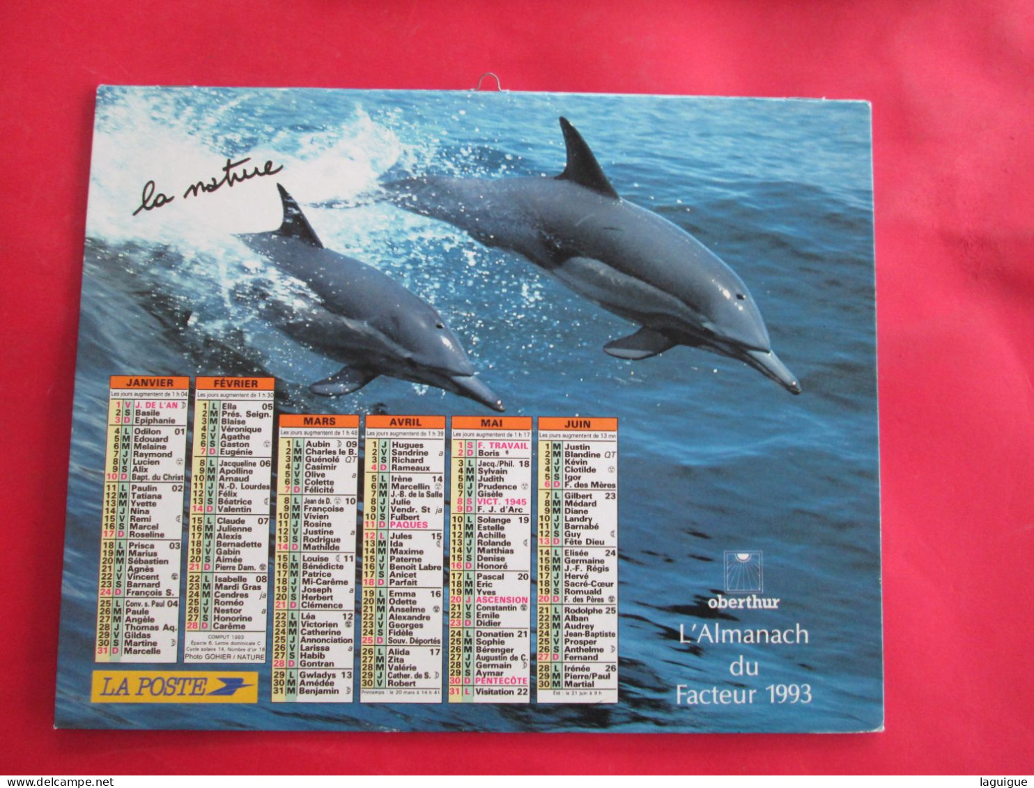 CALENDRIER ALMANACH 1993 LA NATURE DAUPHIN OURS BLANC OBERTHUR - Grossformat : 1991-00