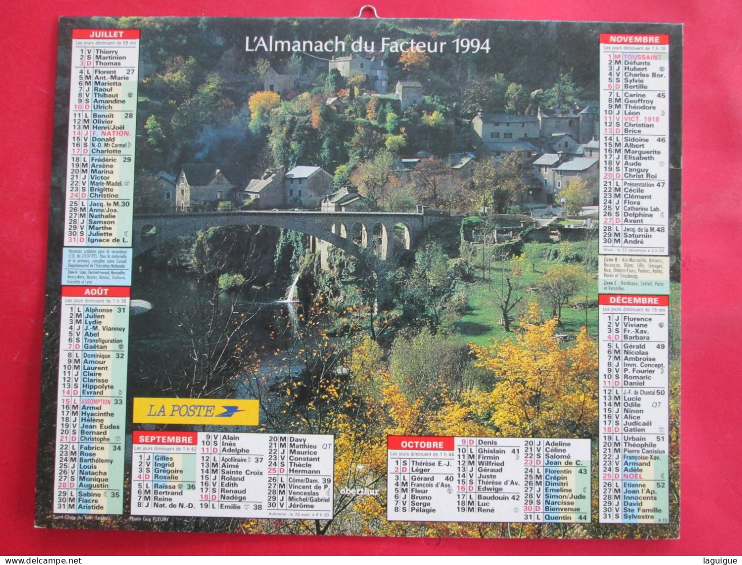 CALENDRIER ALMANACH 1994 ST CHELY DU TARN LOZERE AUDE MINERVOIS OBERTHUR - Grand Format : 1991-00