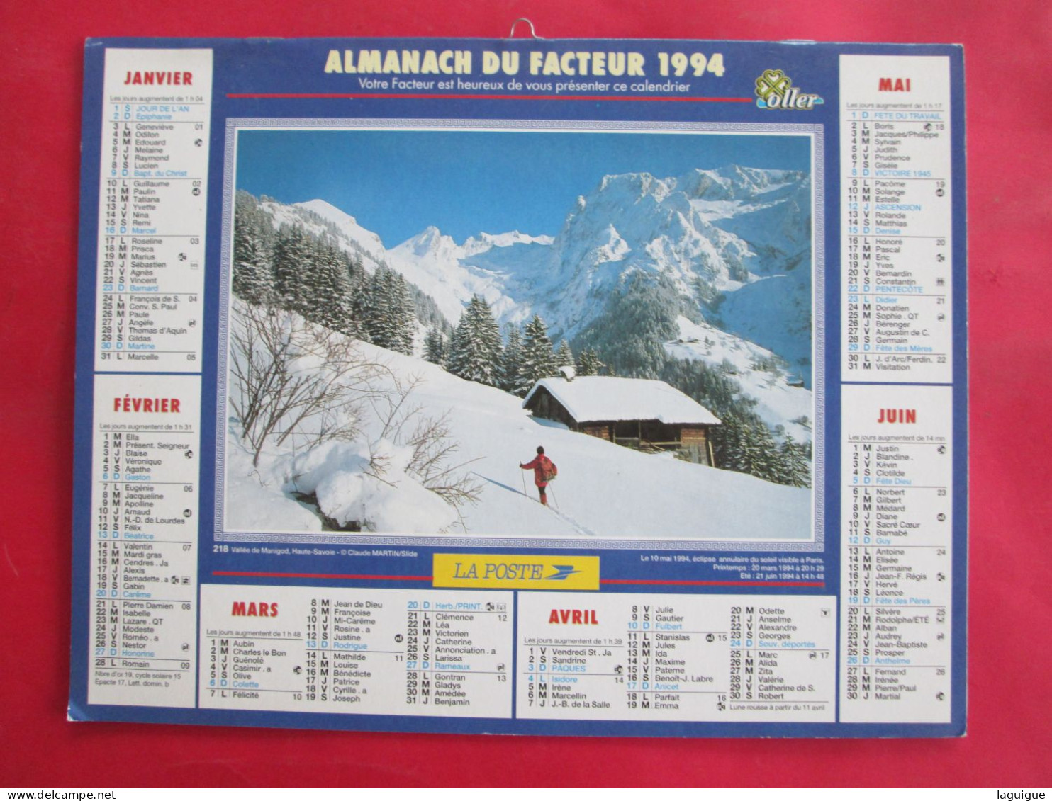 CALENDRIER ALMANACH 1994 MONT HOOD OREGON E.U. VALLEE DE MANIGOD HAUTE SAVOIE OLLER - Grand Format : 1991-00