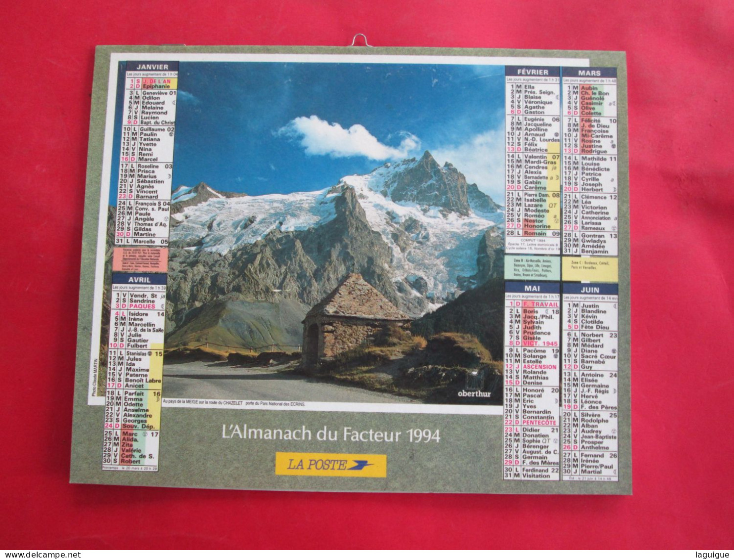 CALENDRIER ALMANACH 1994 LA MEIGE VALLEE DE LA CLAREE HAUTES ALPES OBERTHUR - Tamaño Grande : 1991-00