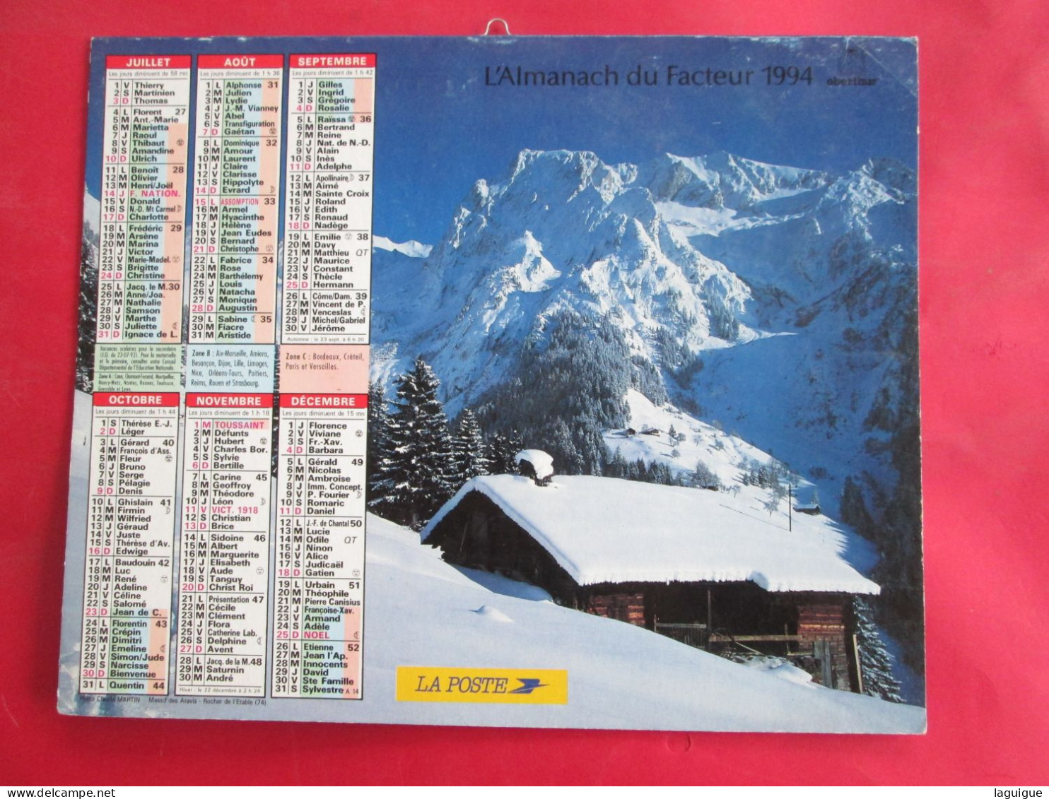 CALENDRIER ALMANACH 1994 MASSIF DES ARAVIS ROCHER DE L'ETABLE TETON NATIONAL PARK  OBERTHUR - Formato Grande : 1991-00