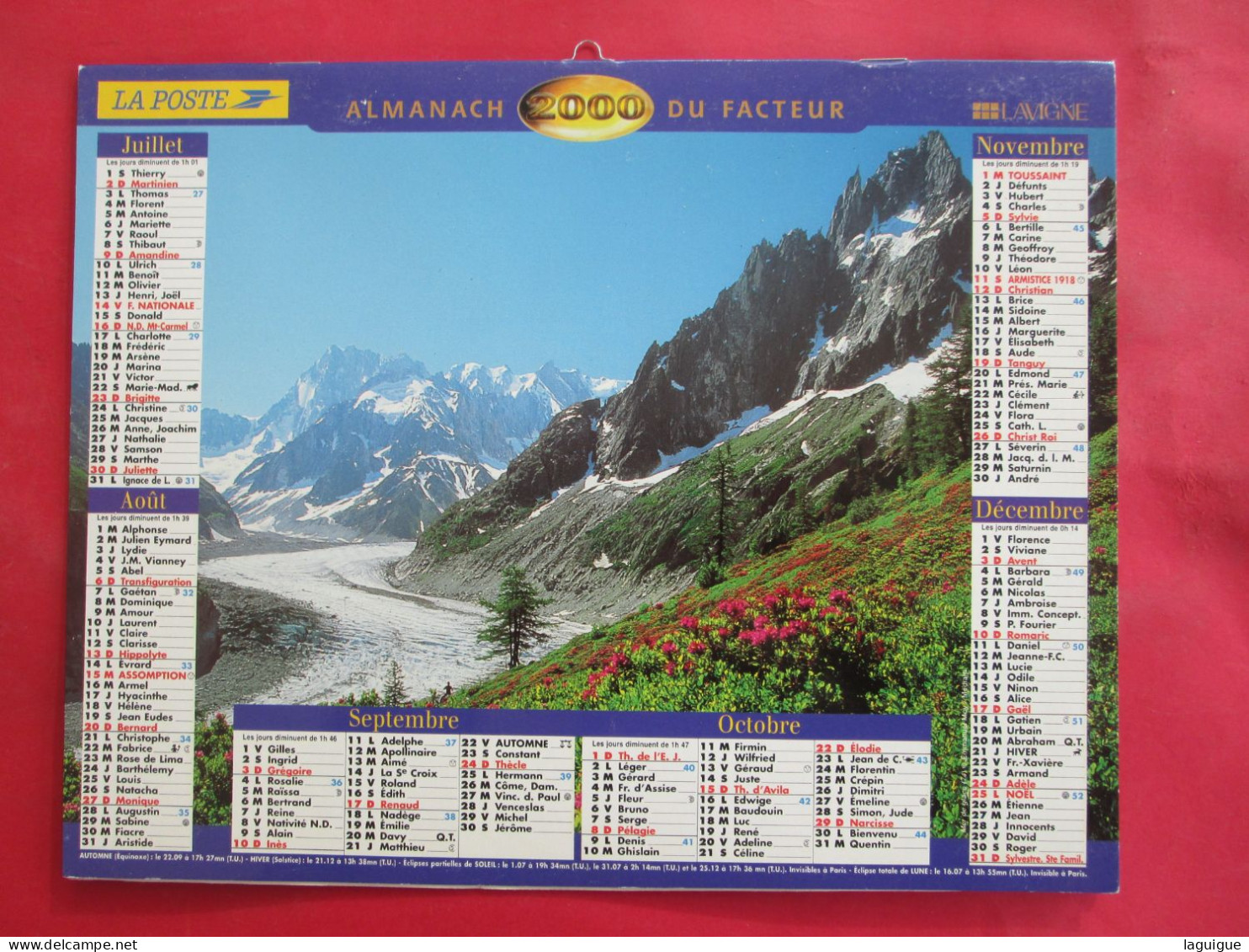 CALENDRIER ALMANACH 2000  AGNIERES EN DEVOLUY MER DE GLACE LAVIGNE - Tamaño Grande : 1991-00