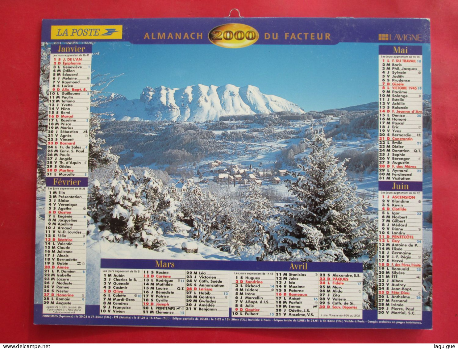 CALENDRIER ALMANACH 2000  AGNIERES EN DEVOLUY MER DE GLACE LAVIGNE - Big : 1991-00