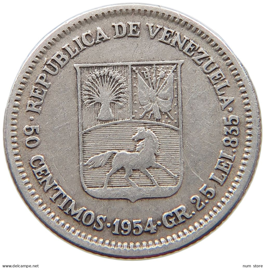VENEZUELA 50 CENTIMOS 1954 #s049 0595 - Venezuela