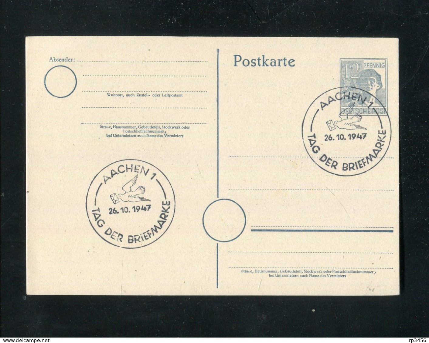 "ALL. BESETZUNG" 1947, SSt. "AACHEN, Tag Der Briefmarke" Auf Postkarte (0436) - Interi Postali