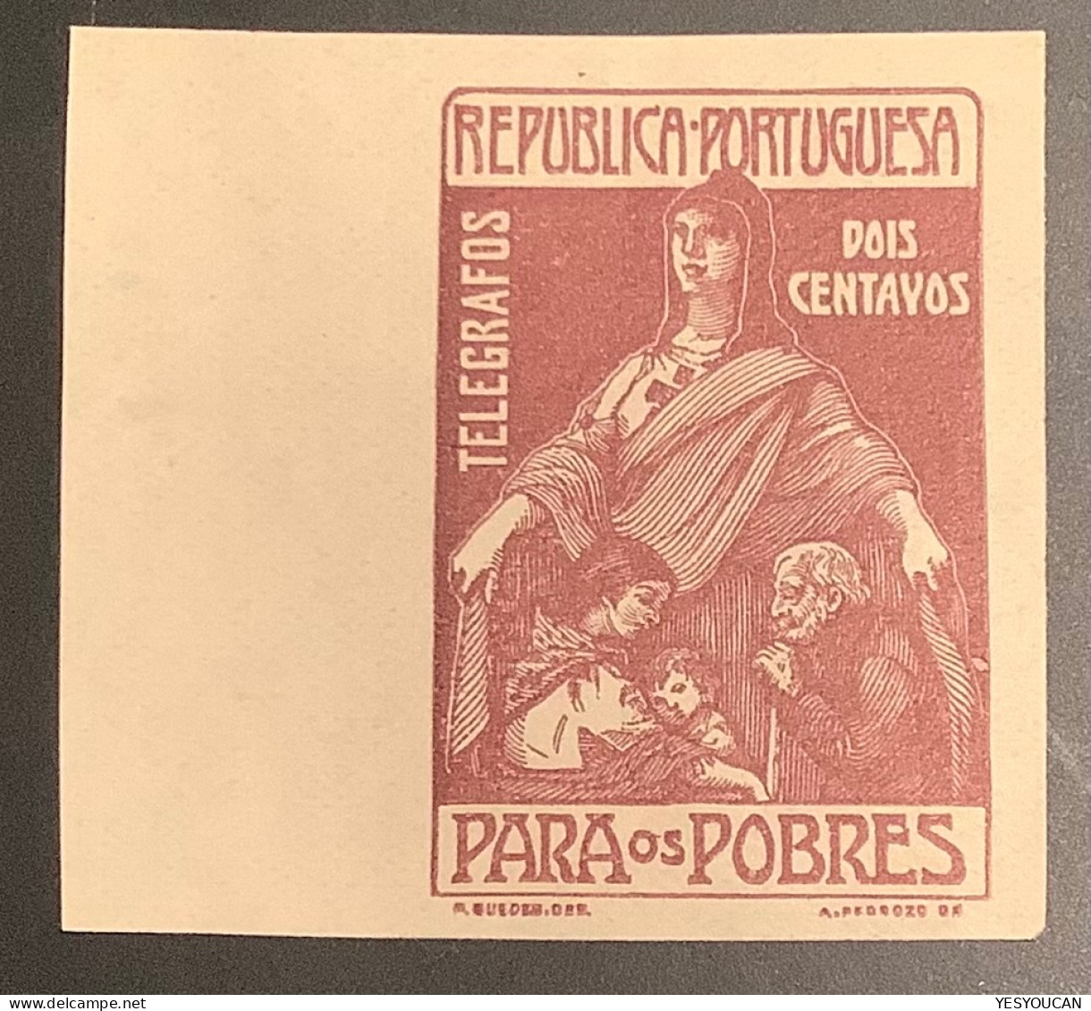 Portugal 1915 PARA OS POBRES (for The Poor) 2c Imposto Postal Telegrafos, Imperf. Proof VF Mint */** (pauvreté Poverty - Unused Stamps