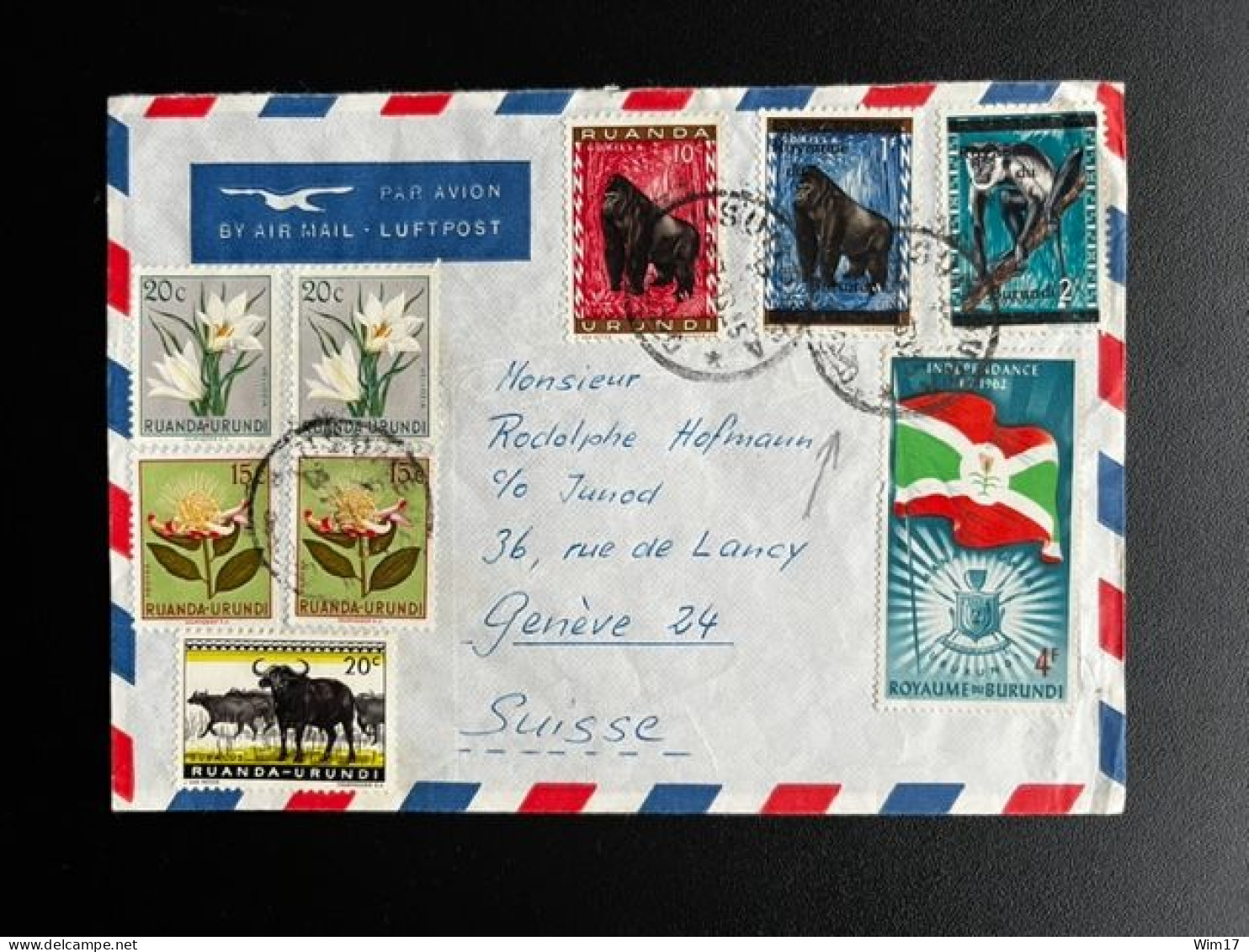 BURUNDI 1963 AIR MAIL LETTER TO GENEVA 29-07-1963 APES MONKEES ANIMALS - Lettres & Documents