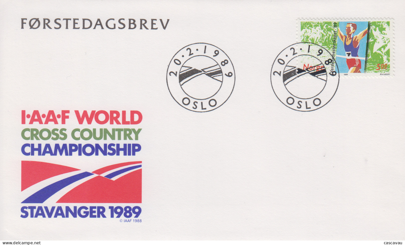 Enveloppe  FDC   1er   Jour   NORVEGE    Championnat  Du  Monde  De  Cross - Country    1989 - FDC