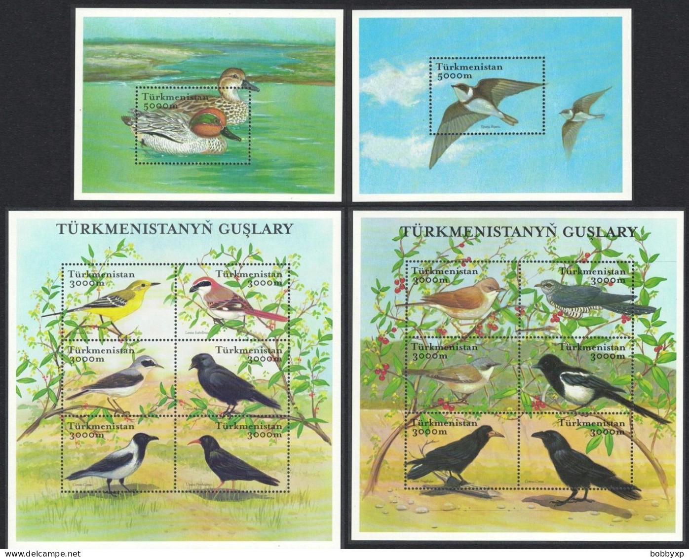 Turkmenistan 2002. Birds. Fauna. 2 Mini Sheets & 2 Souvenir Sheets. MNH - Turkménistan