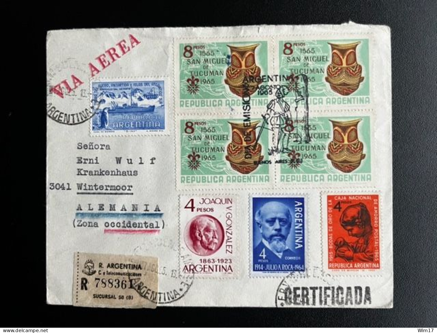 ARGENTINA 1965 REGISTERED AIR MAIL LETTER BUENOS AIRES TO WINTERMOOR 07-08-1965 CERTIFICADO - Lettres & Documents