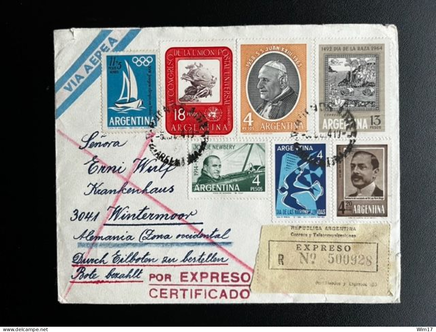 ARGENTINA 1964 REGISTERED EXPRESS AIR MAIL LETTER BUENOS AIRES TO WINTERMOOR 05-11-1964 CERTIFICADO EXPRESO - Covers & Documents