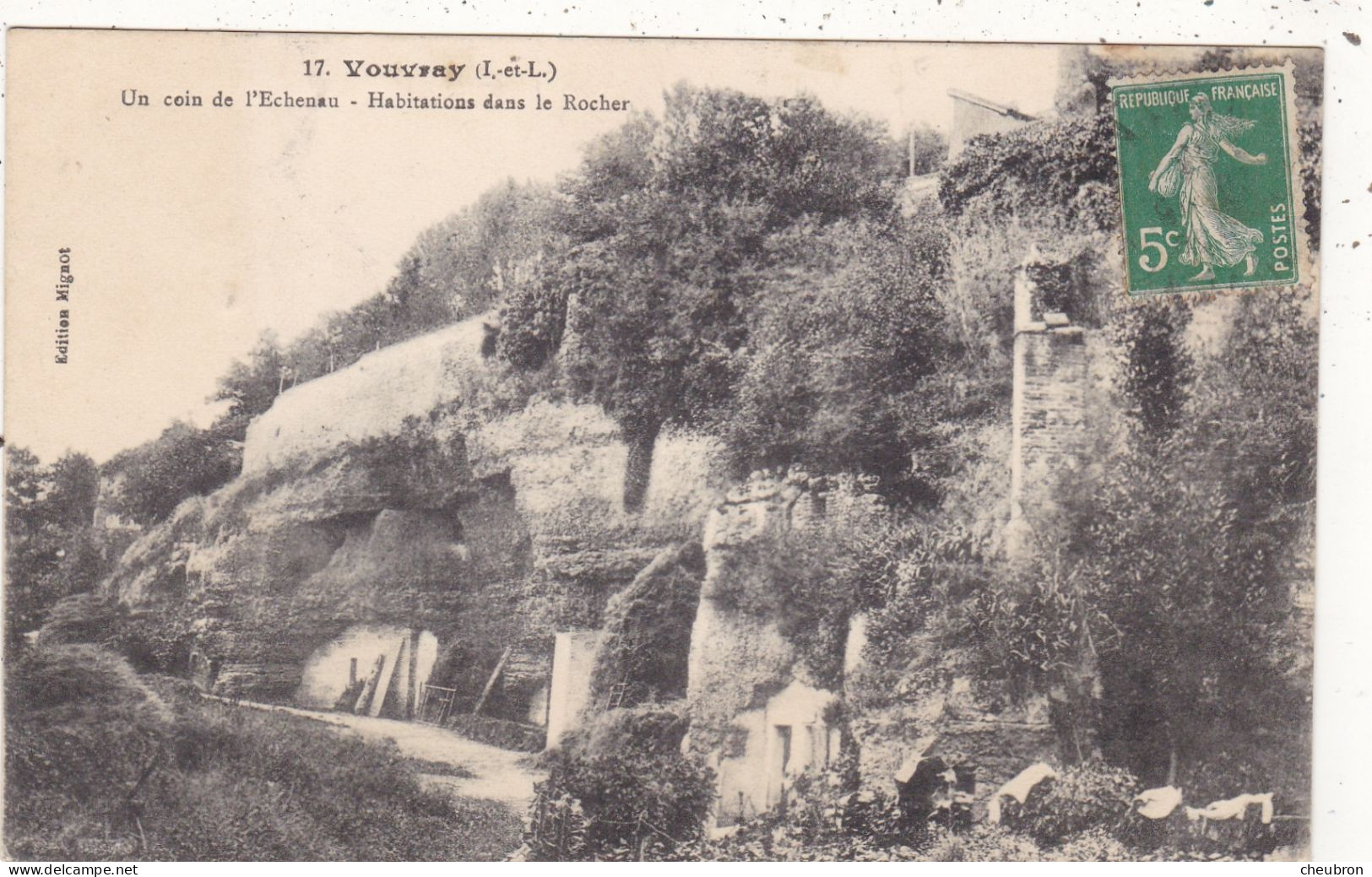 37. VOUVRAY. CPA  . UN COIN DE L'ECHENAU. HABITATIONS DANS LE ROCHER ( TROGLODYTES). ANNEE 1913 + TEXTE - Féroé (Iles)