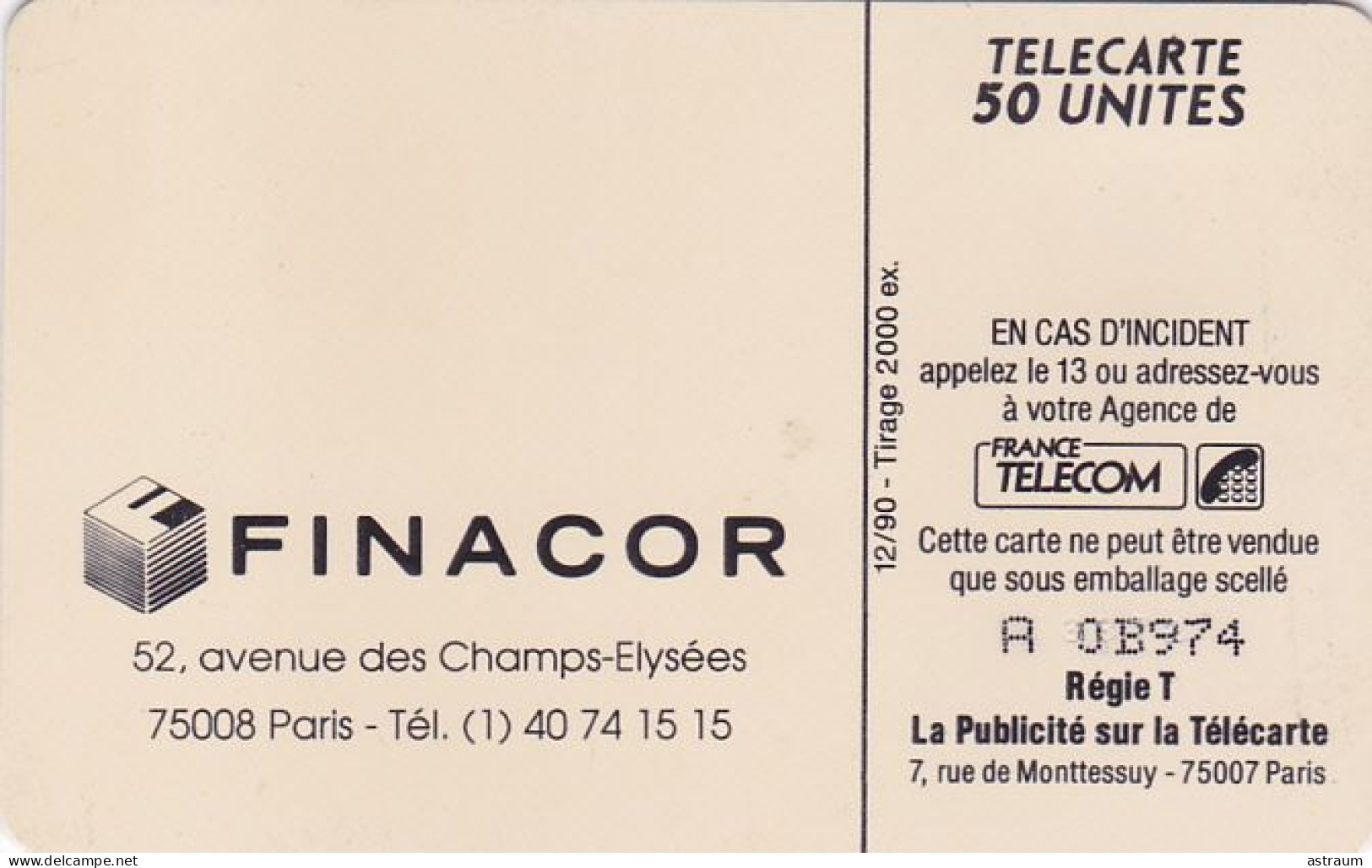 Telecarte Privée - D476  -- Finacor - SO3 - 2000 Ex  - 50 Un - 1990 - Privées