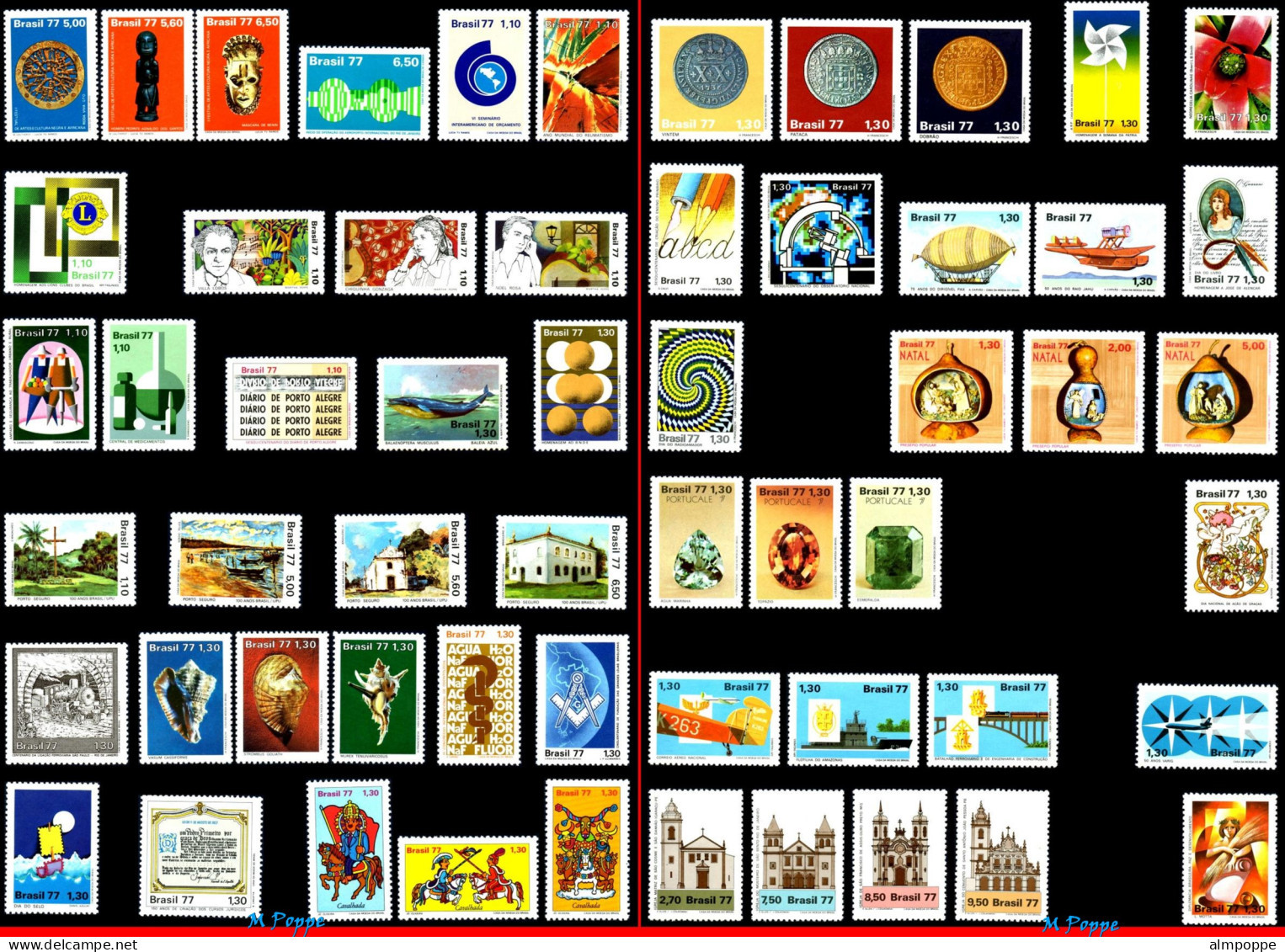 Ref. BR-Y1977 BRAZIL 1977 - ALL STAMPS ISSUED, FULLYEAR, SCOTT 1493-1549, MNH, . 57V Sc# 1493-1549 - Años Completos