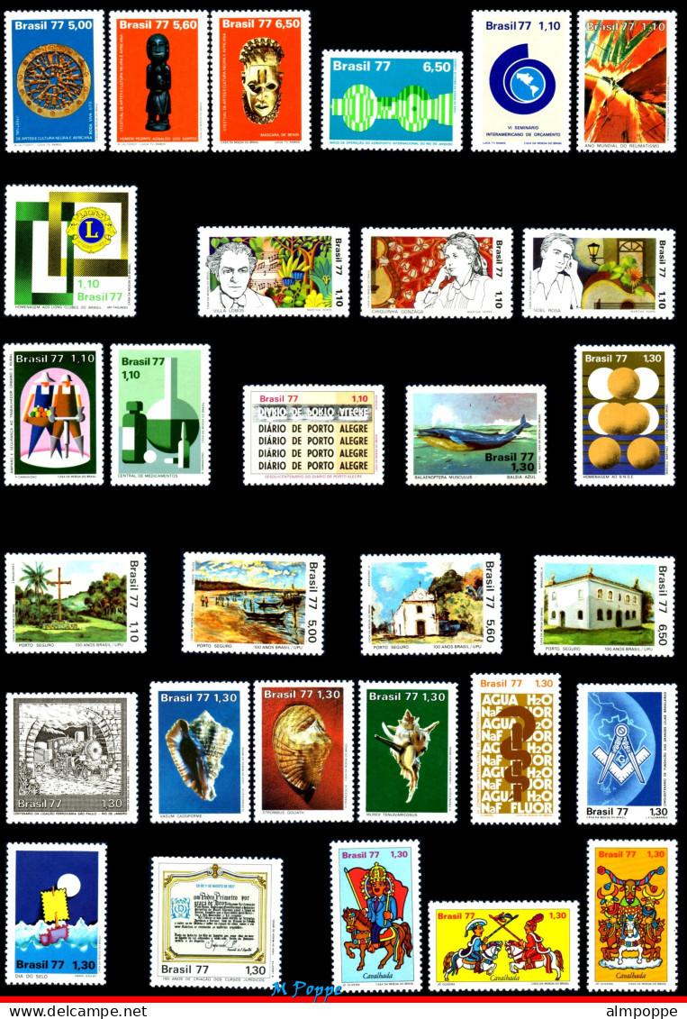 Ref. BR-Y1977 BRAZIL 1977 - ALL STAMPS ISSUED, FULLYEAR, SCOTT 1493-1549, MNH, . 57V Sc# 1493-1549 - Años Completos